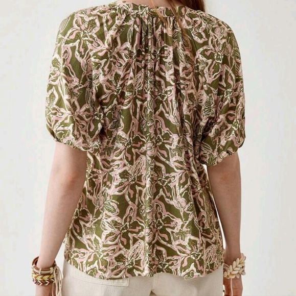 Women's Bohemian Print V-Neck Loose Short Sleeve Blouse - Picture 4 of 4